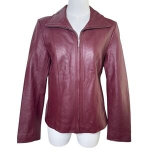 Moto Leather Jacket Burgundy Wine Red Kenneth Cole Reaction Women S